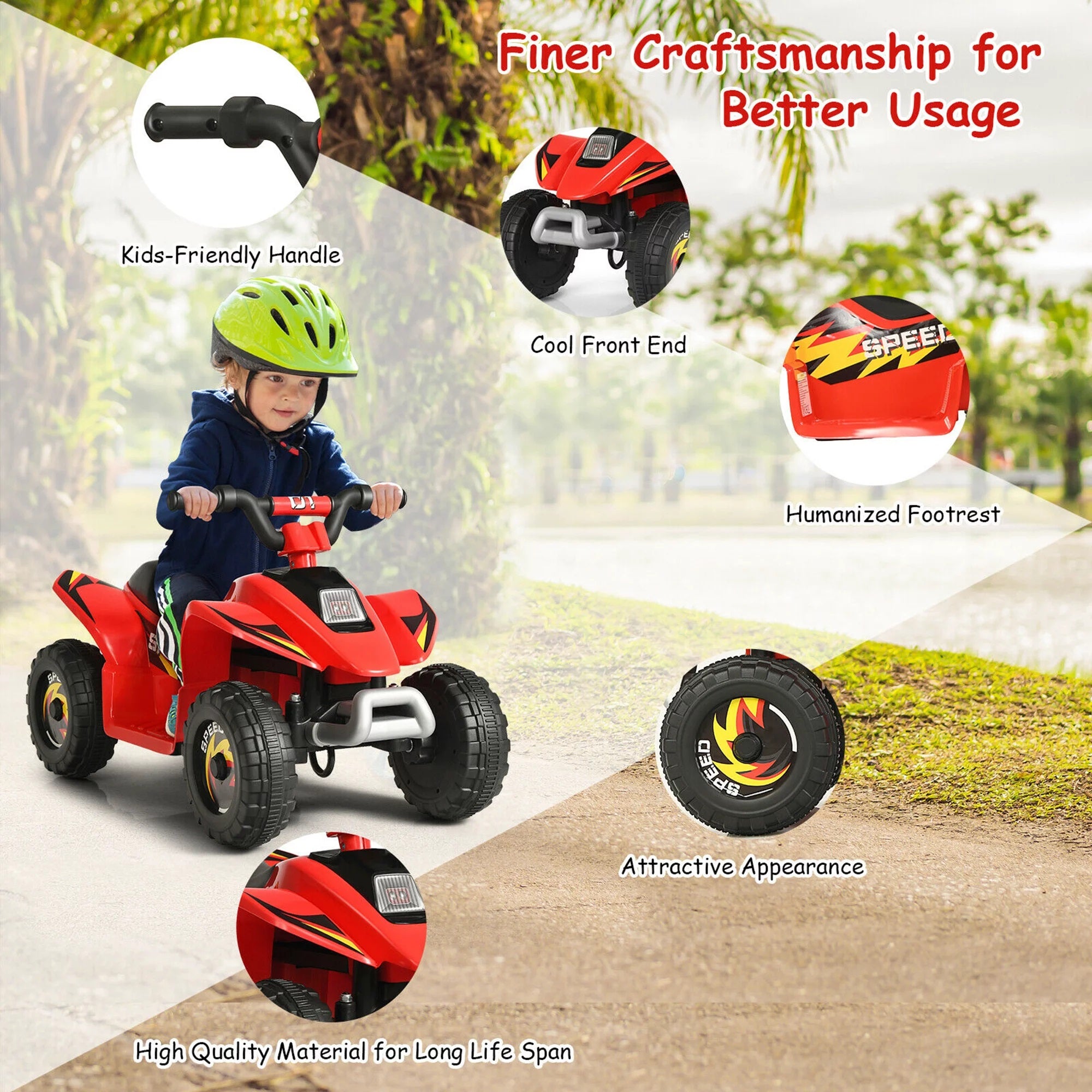 Electric Mini ATV Quad Beach Car Ride-On with Forward and Backward Control Suitable for 3-Year Old Kids