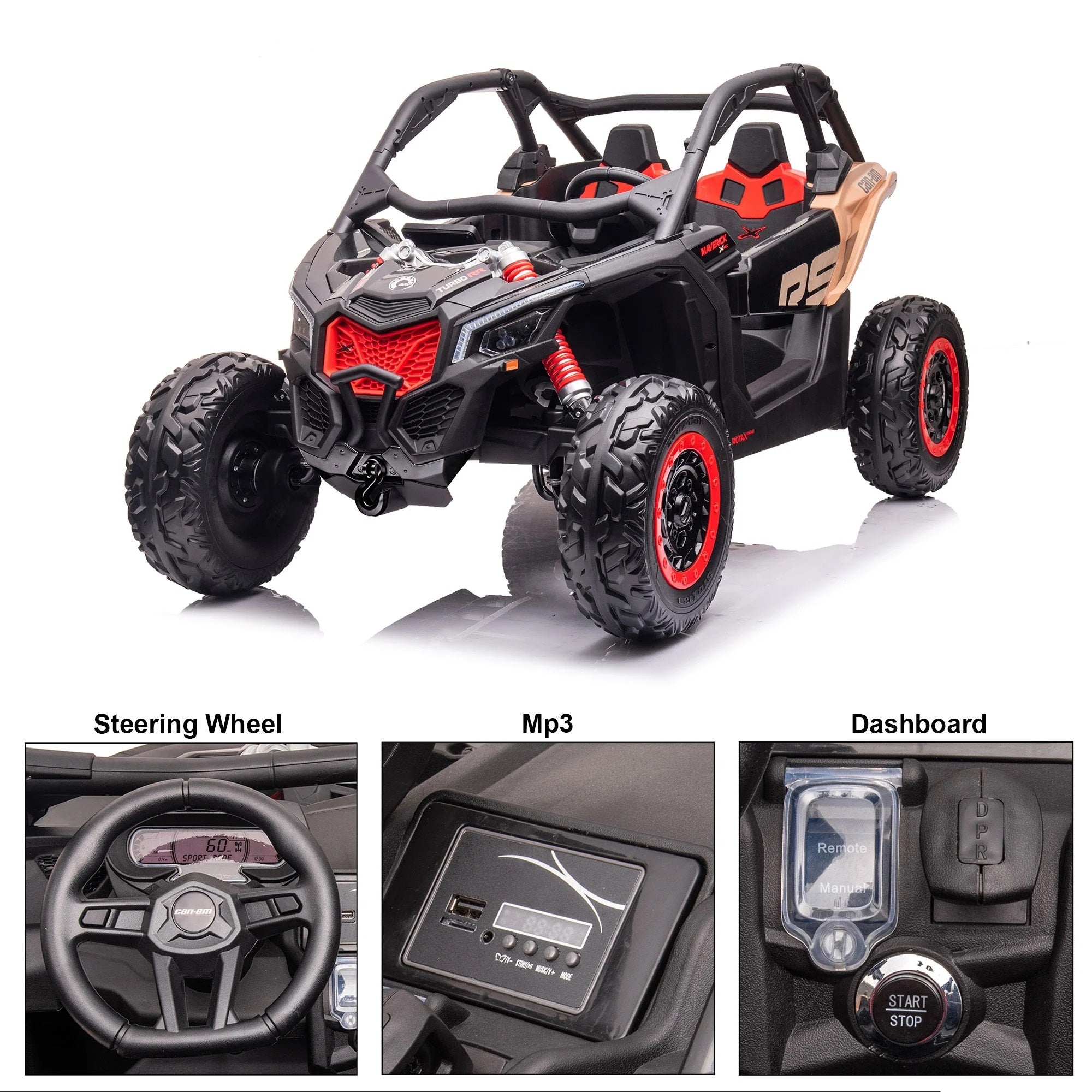 Rev Up the Fun: LX Performance Can-Am Maverick 4WD Edition 2-Seater Kids Ride-on Buggy with Leather Seats and RC Control - DERAKBIKES