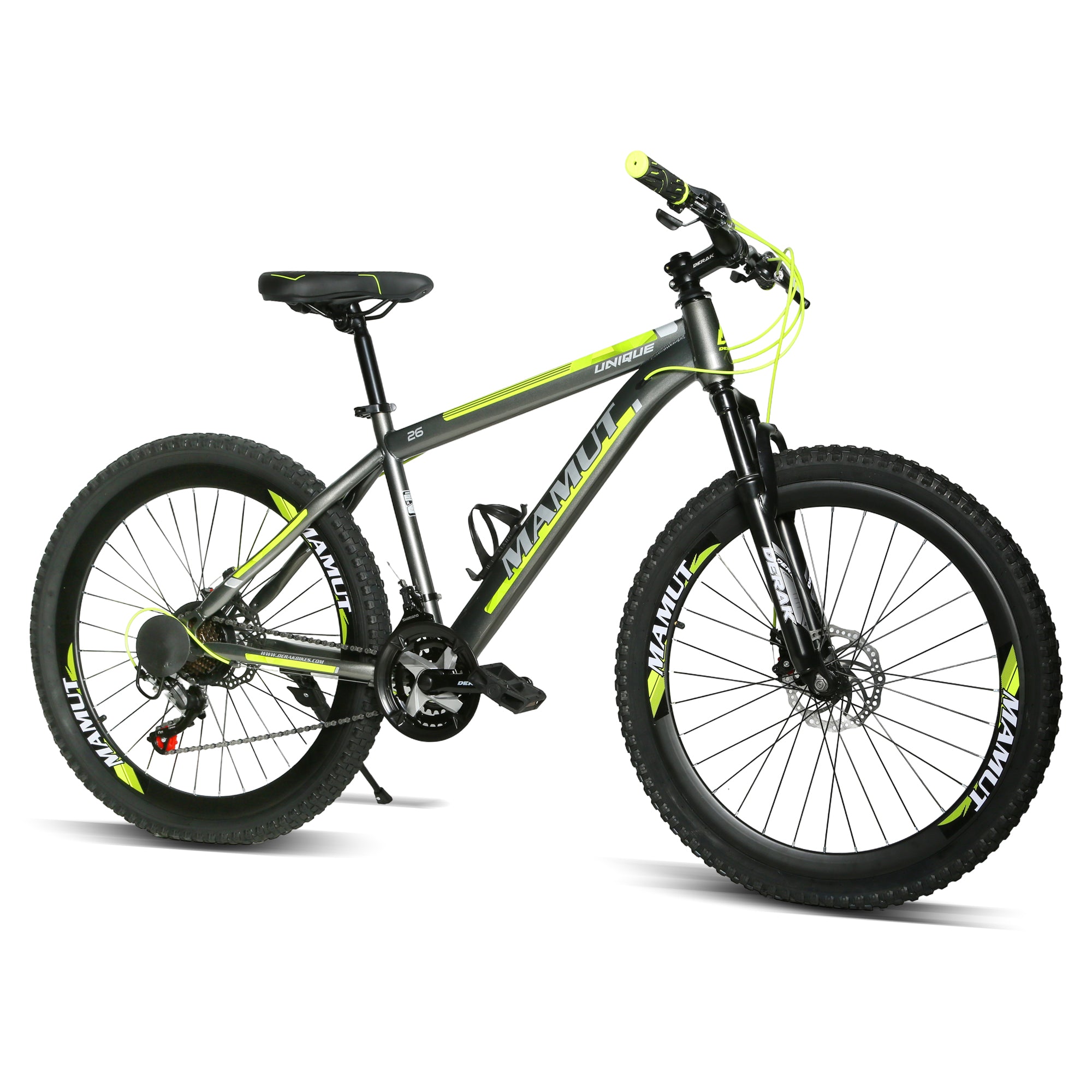 Derak 26 inch Mamut Youth/Adult Mountain Bike, 7-21 Speeds turnary By DerakBikes (26, Grey Green)