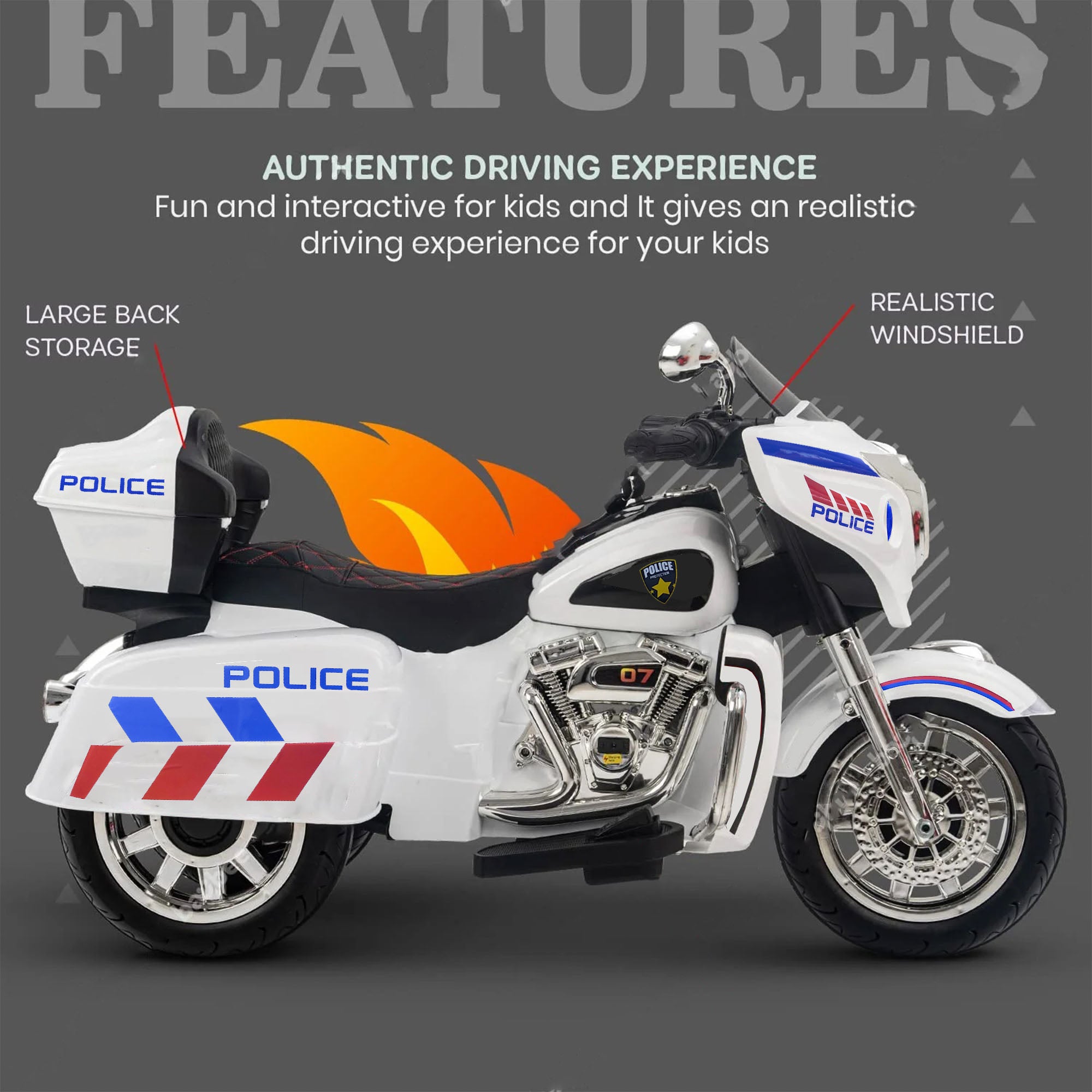 Tri Glide Harley Kids Ride-On Bike with 3 Wheels and Hand Accelerator