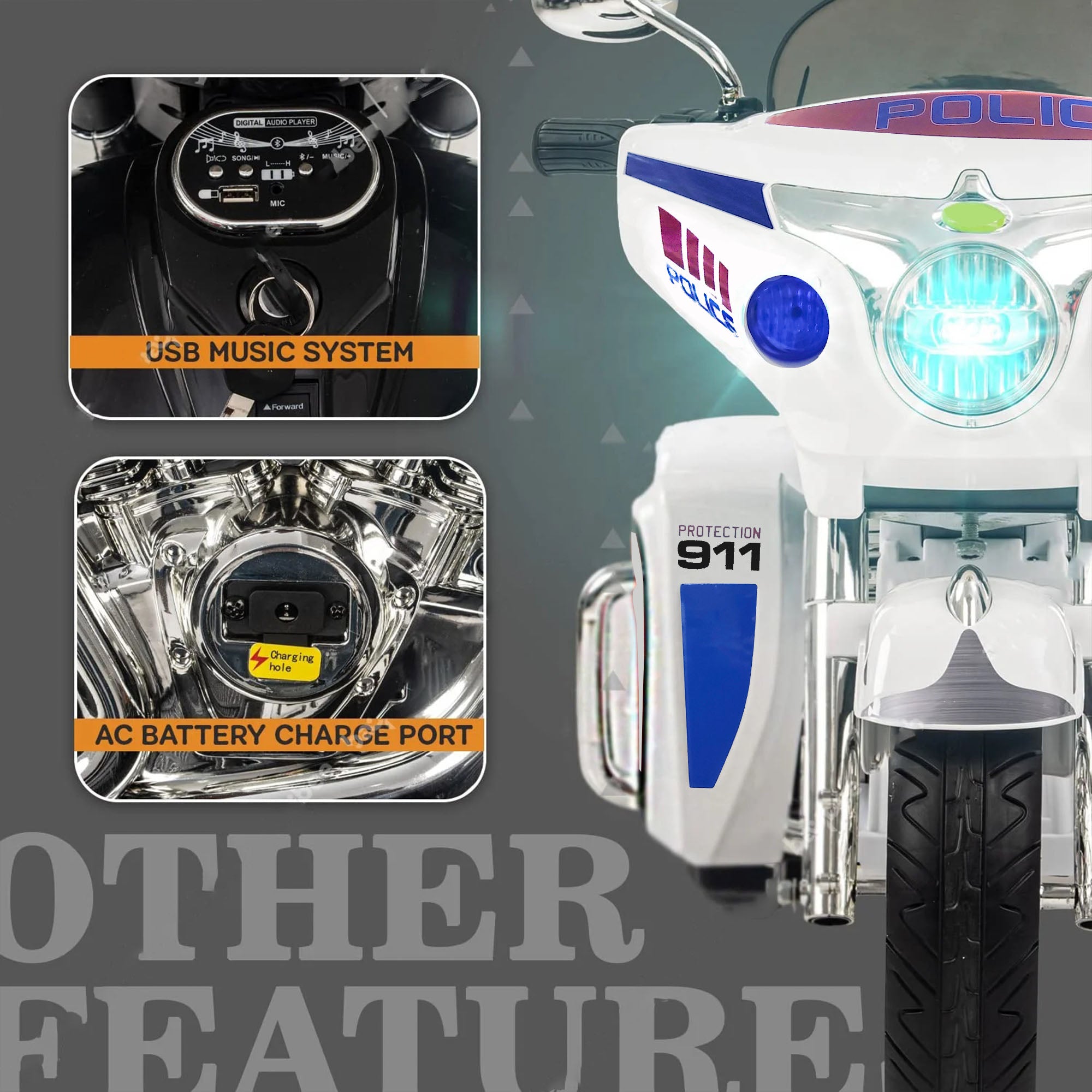 Tri Glide Harley Kids Ride-On Bike with 3 Wheels and Hand Accelerator