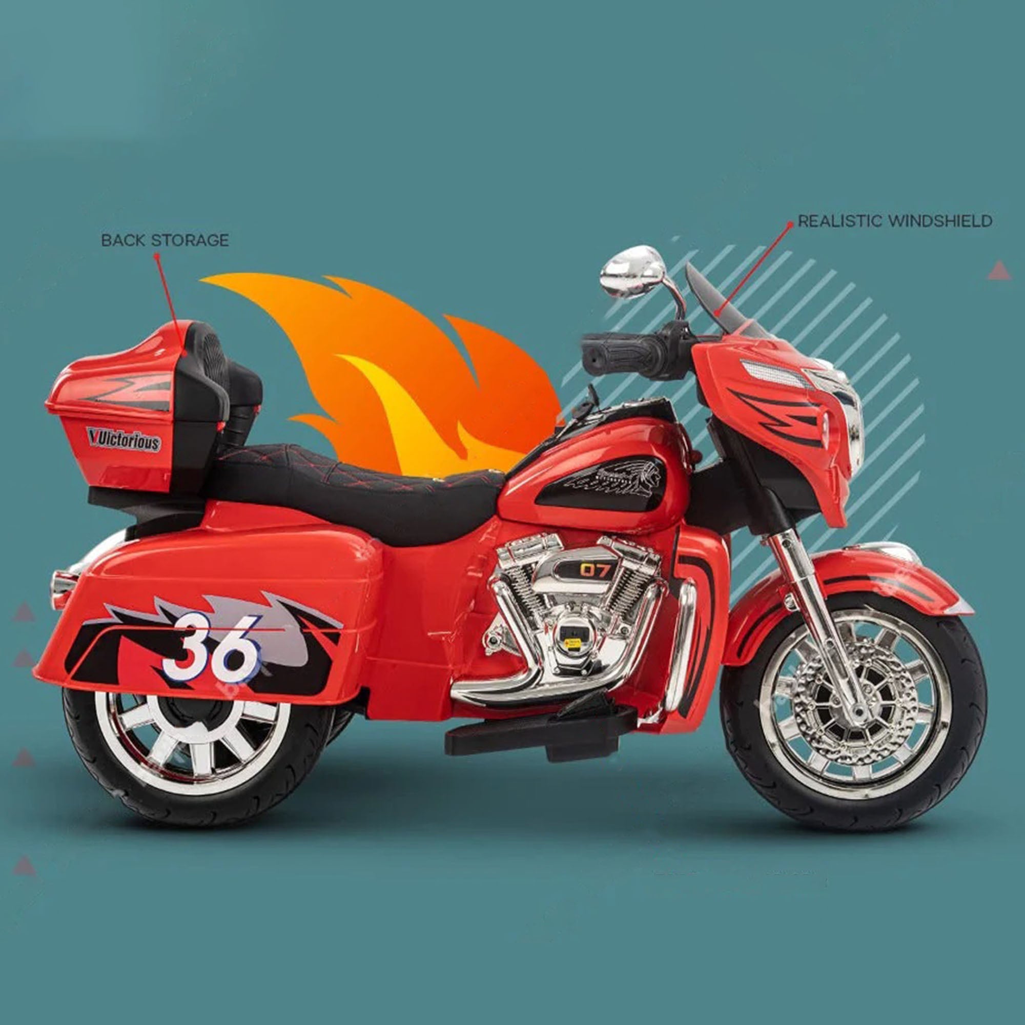 Tri Glide Harley Kids Ride-On Bike with 3 Wheels and Hand Accelerator