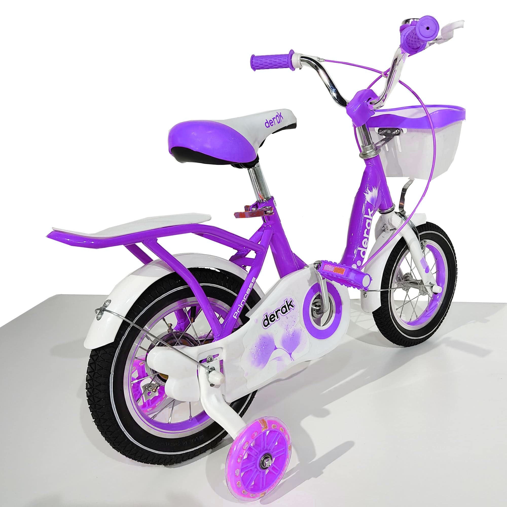 Kids Bicycle 12 Inch Princess Purple for baby girls with side wheels - DerakBikes