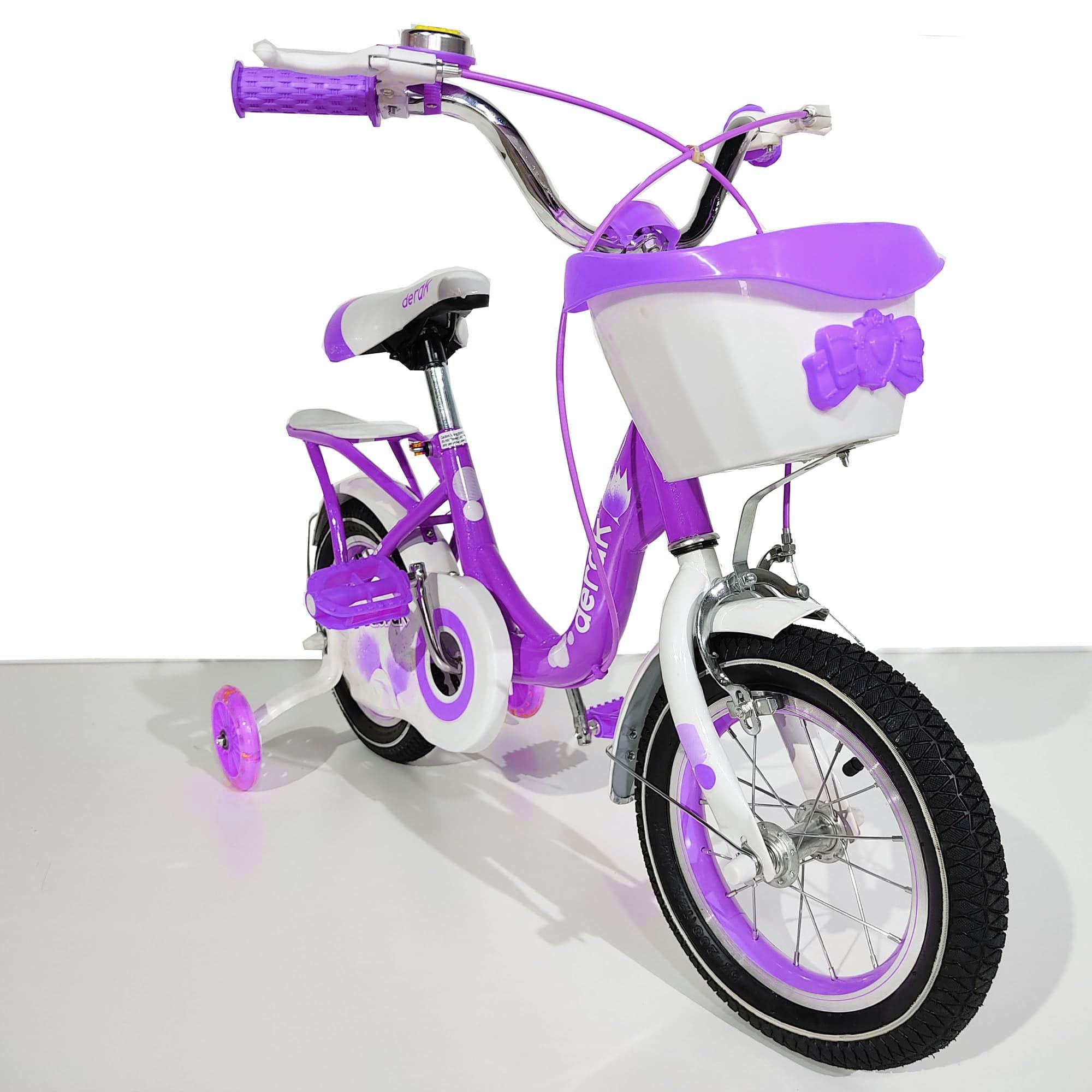 Kids Bicycle 12 Inch Princess Purple for baby girls with side wheels - DerakBikes