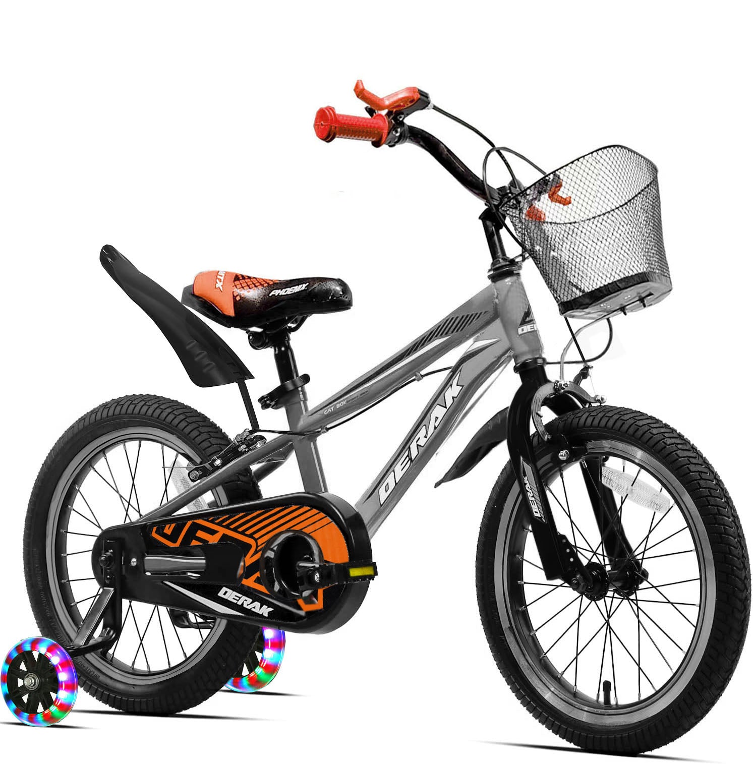 Cat Bike Kids 12 - 16 inch Hand Brake and Basket Training Wheels and Fenders, Children Bicycle