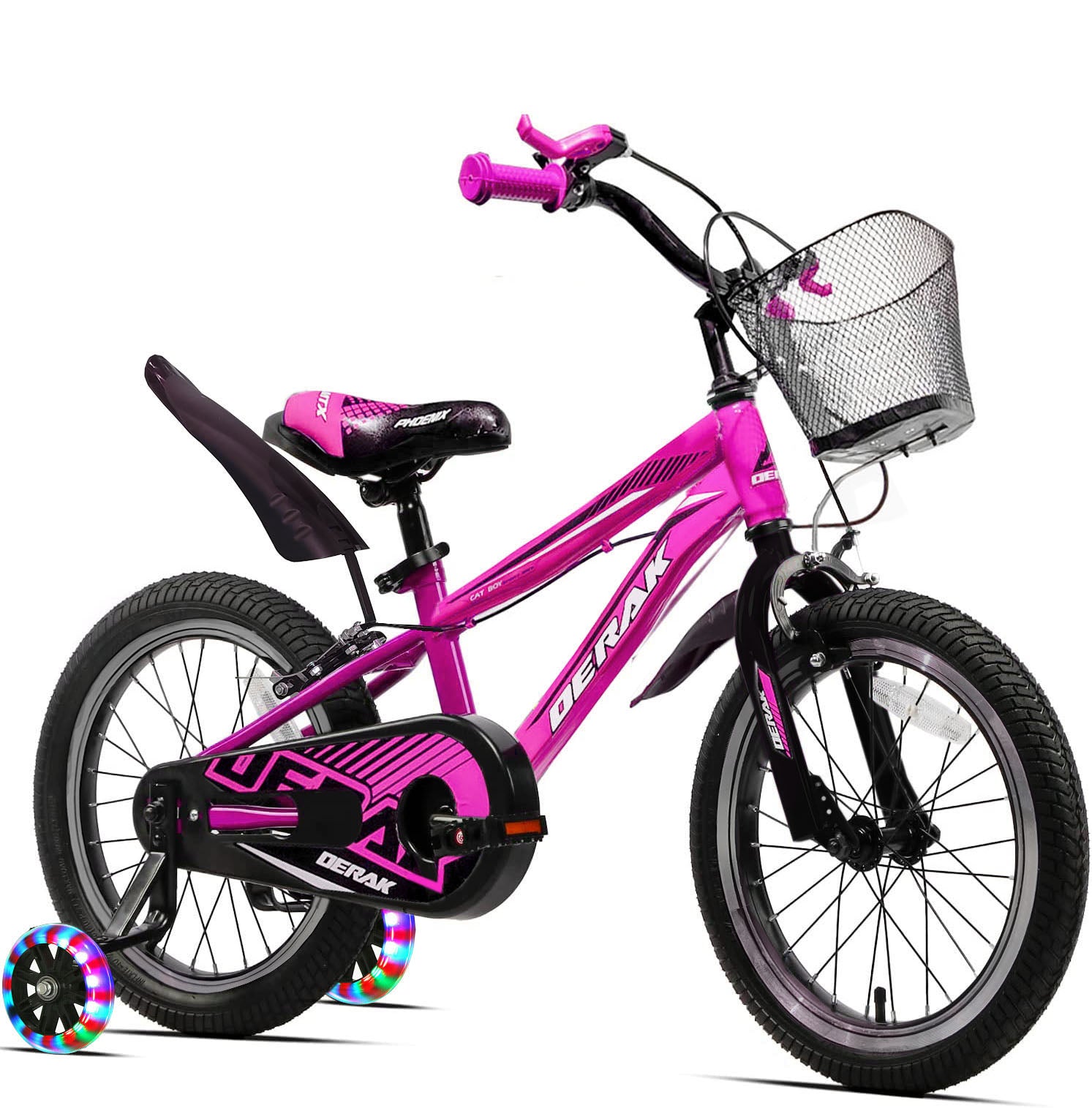 Cat Bike Kids 12 - 16 inch Hand Brake and Basket Training Wheels and Fenders, Children Bicycle