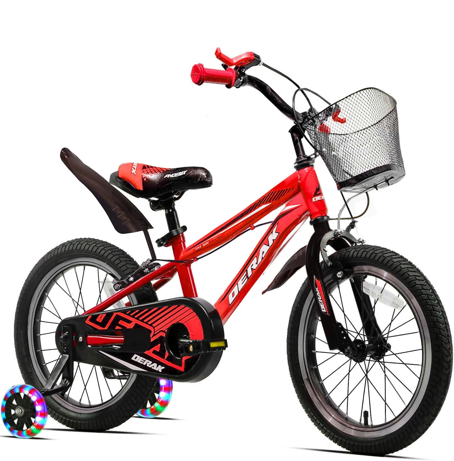 Cat Bike Kids 12 - 16 inch Hand Brake and Basket Training Wheels and Fenders, Children Bicycle