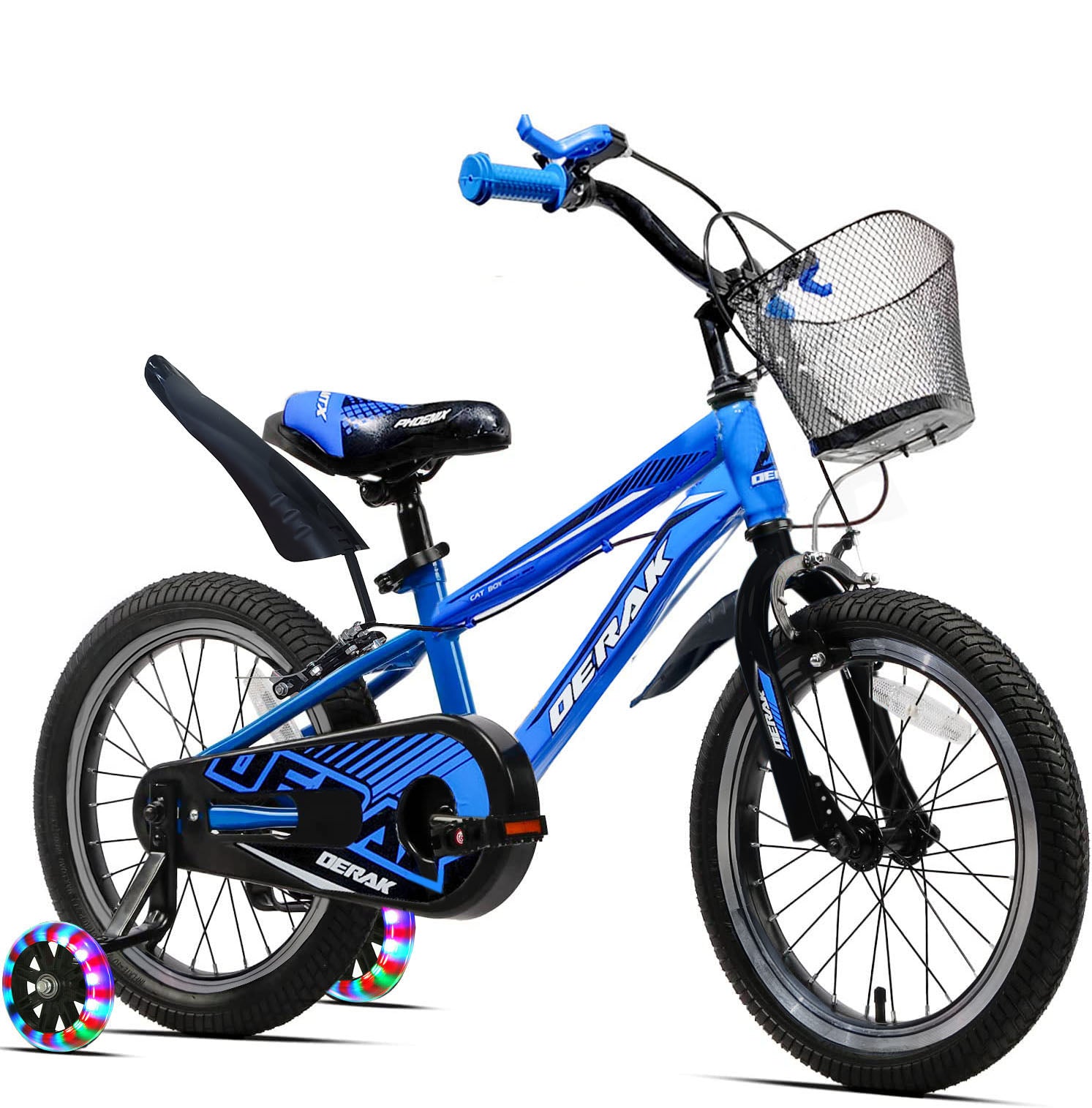 Cat Bike Kids 12 - 16 inch Hand Brake and Basket Training Wheels and Fenders, Children Bicycle