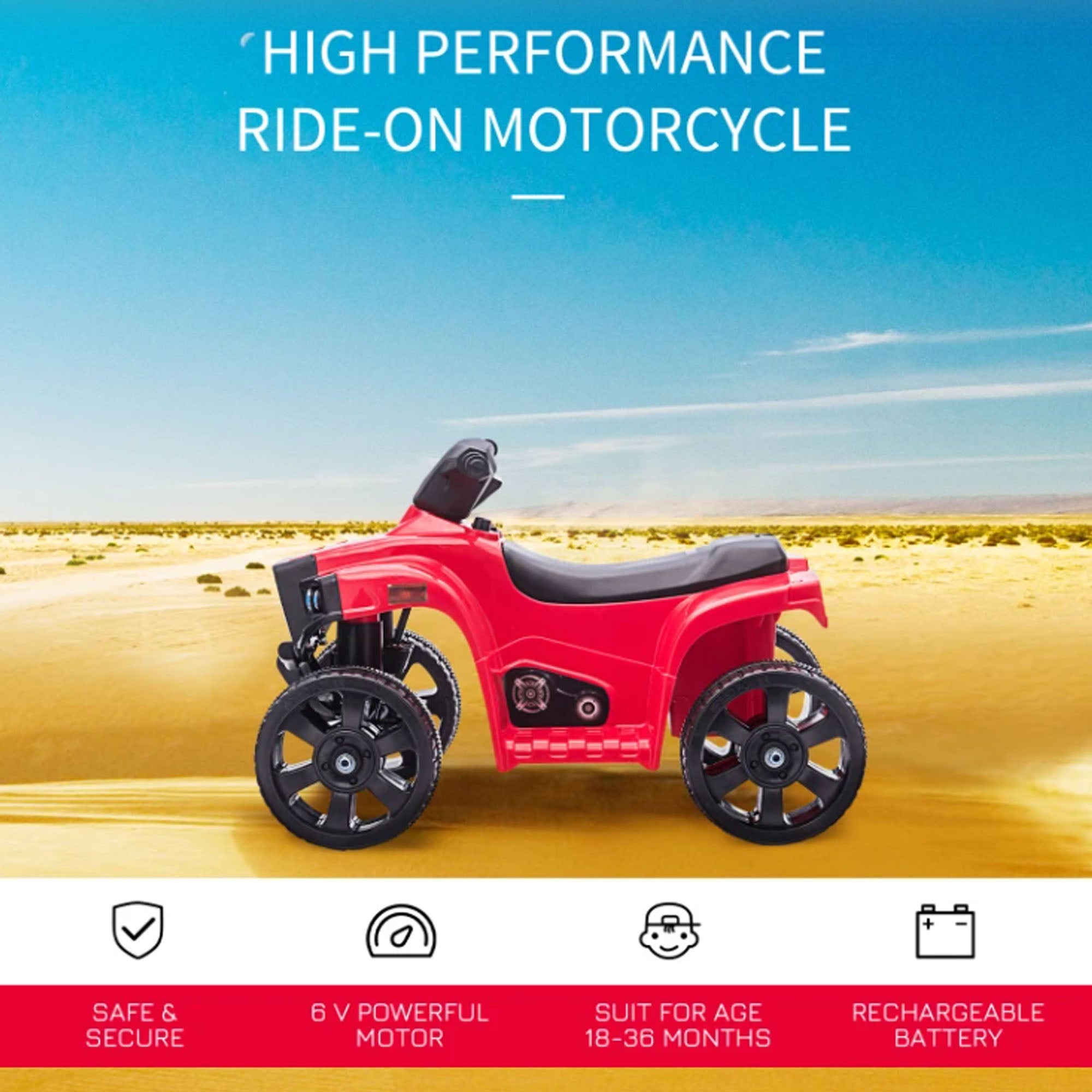Kids Ride on Electric 6 V ATV for 18-36 months Red By DERAKBIKES