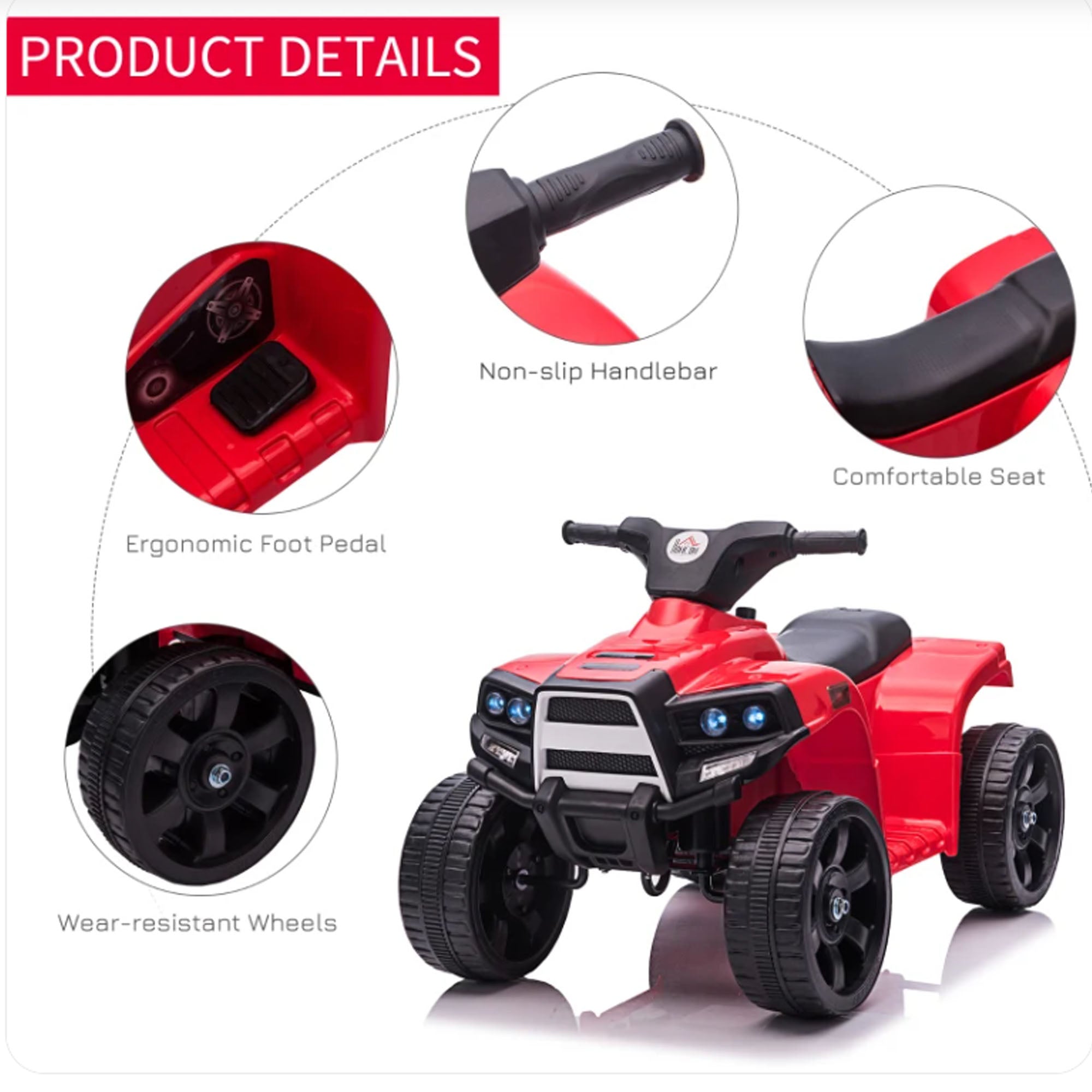 Kids Ride on Electric 6 V ATV for 18-36 months Red By DERAKBIKES