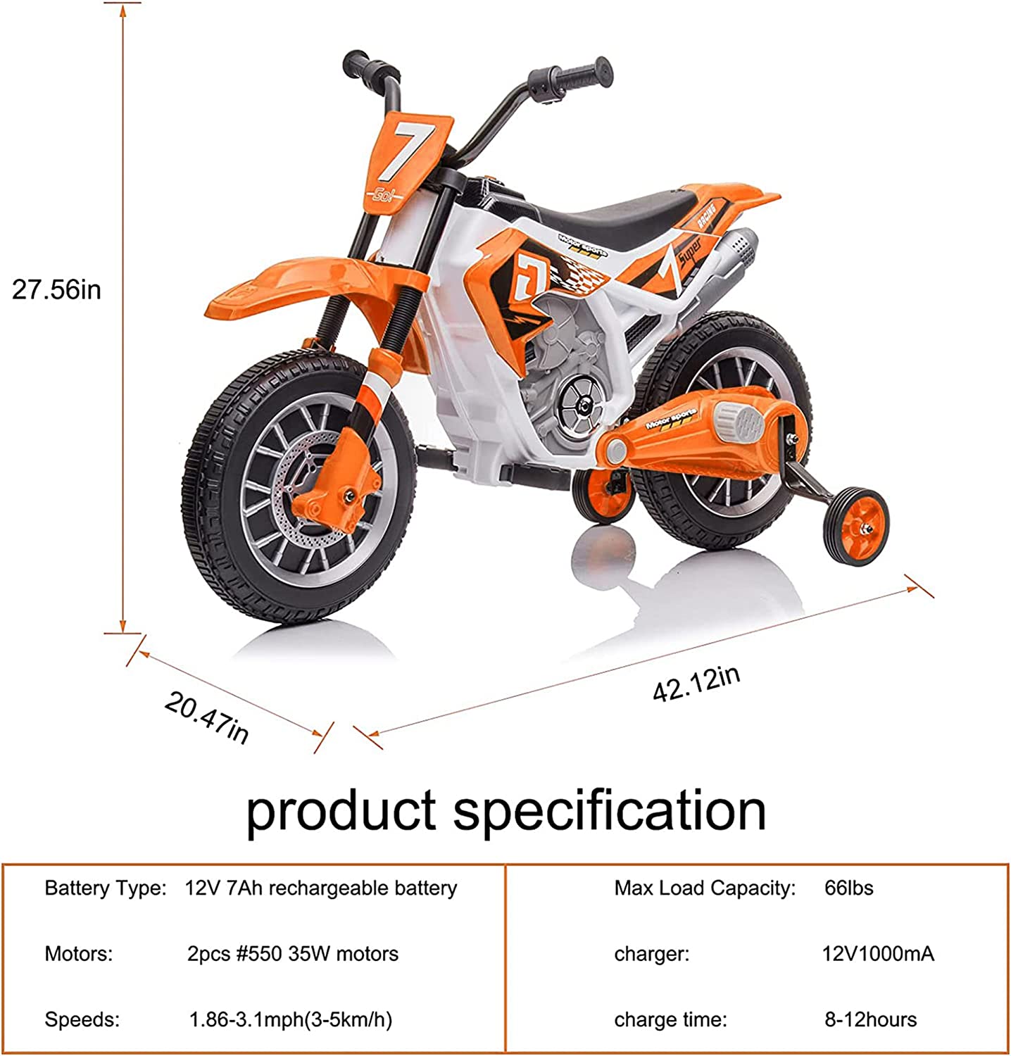 Super 12V Kids Motorcycle Electric Dirt Bike Battery Powered Ride On Motorcycle - DERAKBIKES