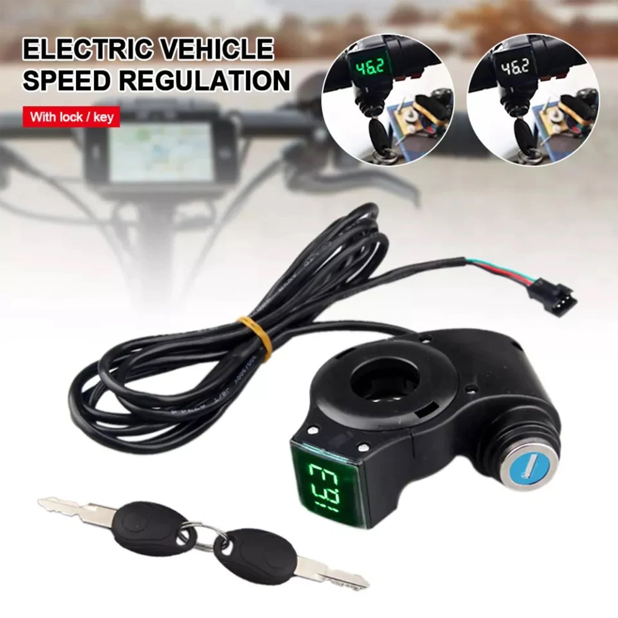E-Bike Throttle, Thumb Throttle Speed Control Power Switch with Key Lock