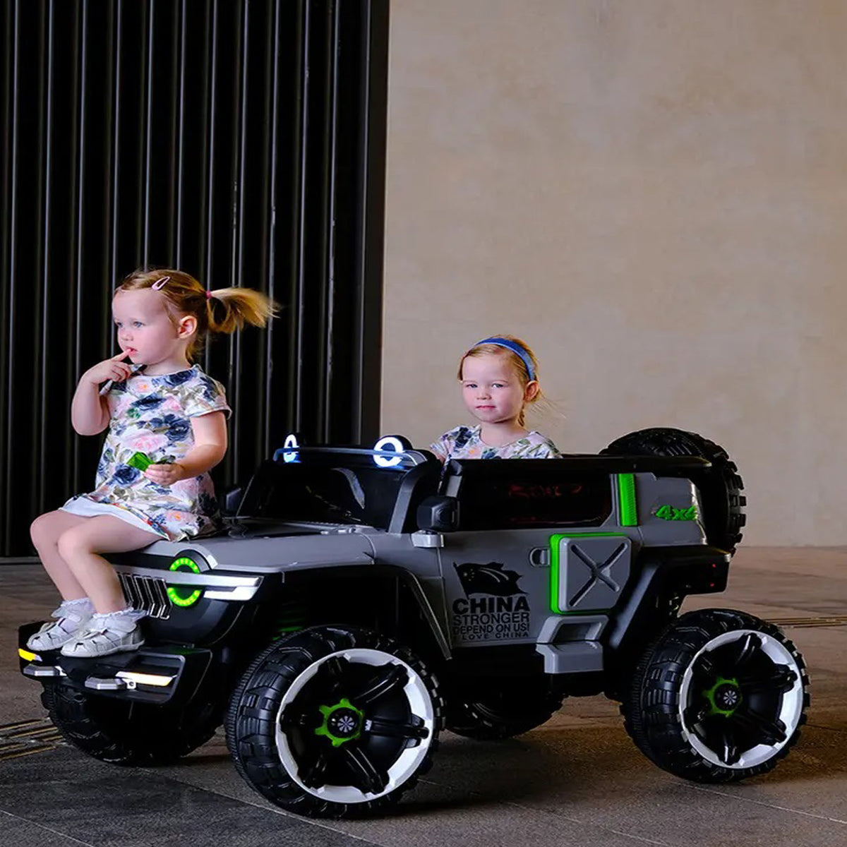 Ride On Kids Car 2 Seater 4x4 Super Jeep WN-1166 ,12V 10A Leather Seat Eva Tire - DERAKBIKES