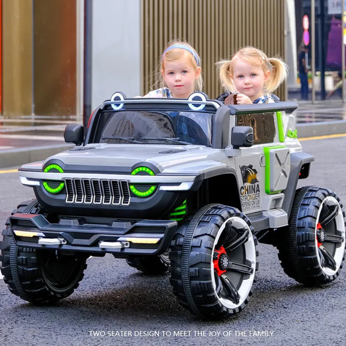 Ride On Kids Car 2 Seater 4x4 Super Jeep WN-1166 ,12V 10A Leather Seat Eva Tire - DERAKBIKES