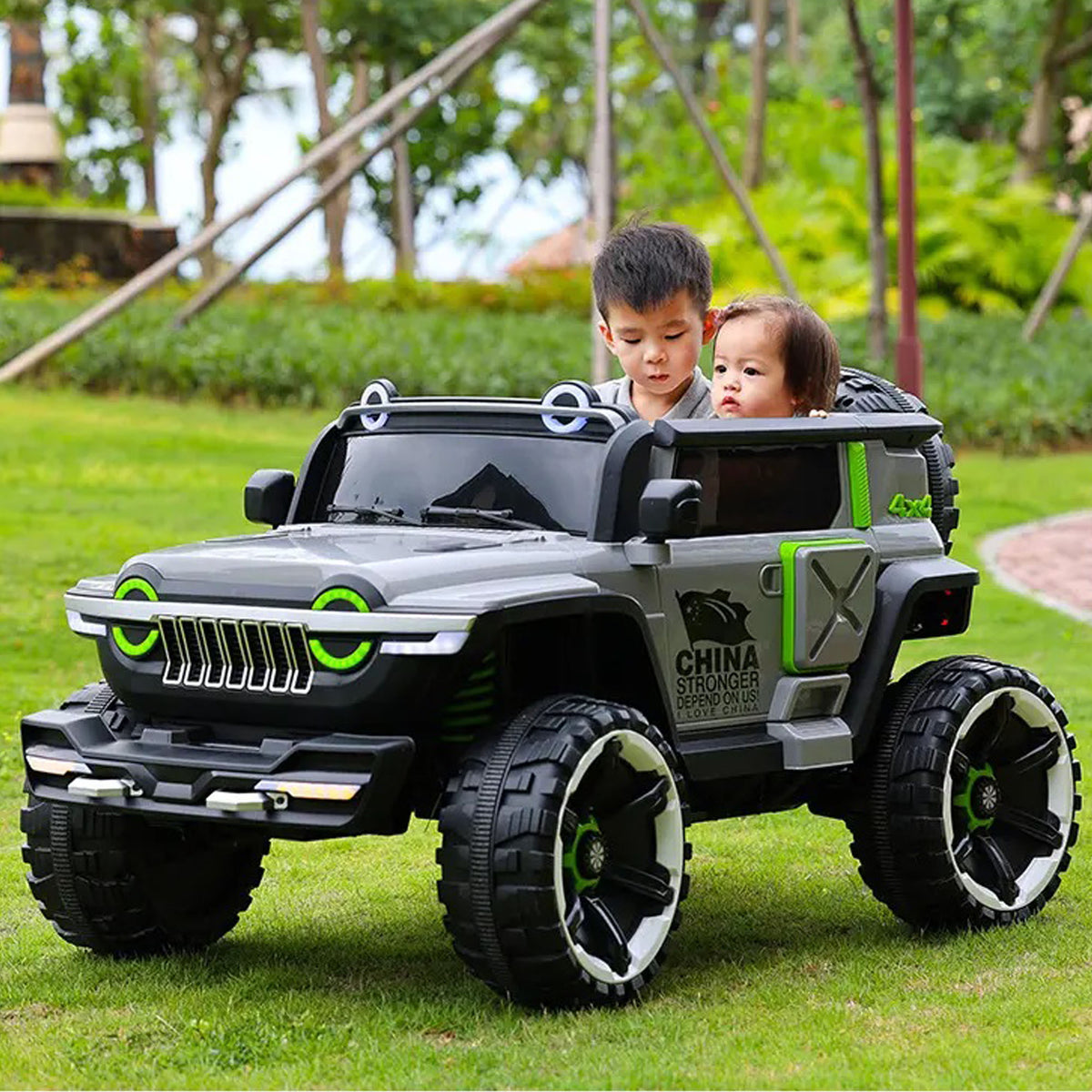 Ride On Kids Car 2 Seater 4x4 Super Jeep WN-1166 ,12V 10A Leather Seat Eva Tire - DERAKBIKES