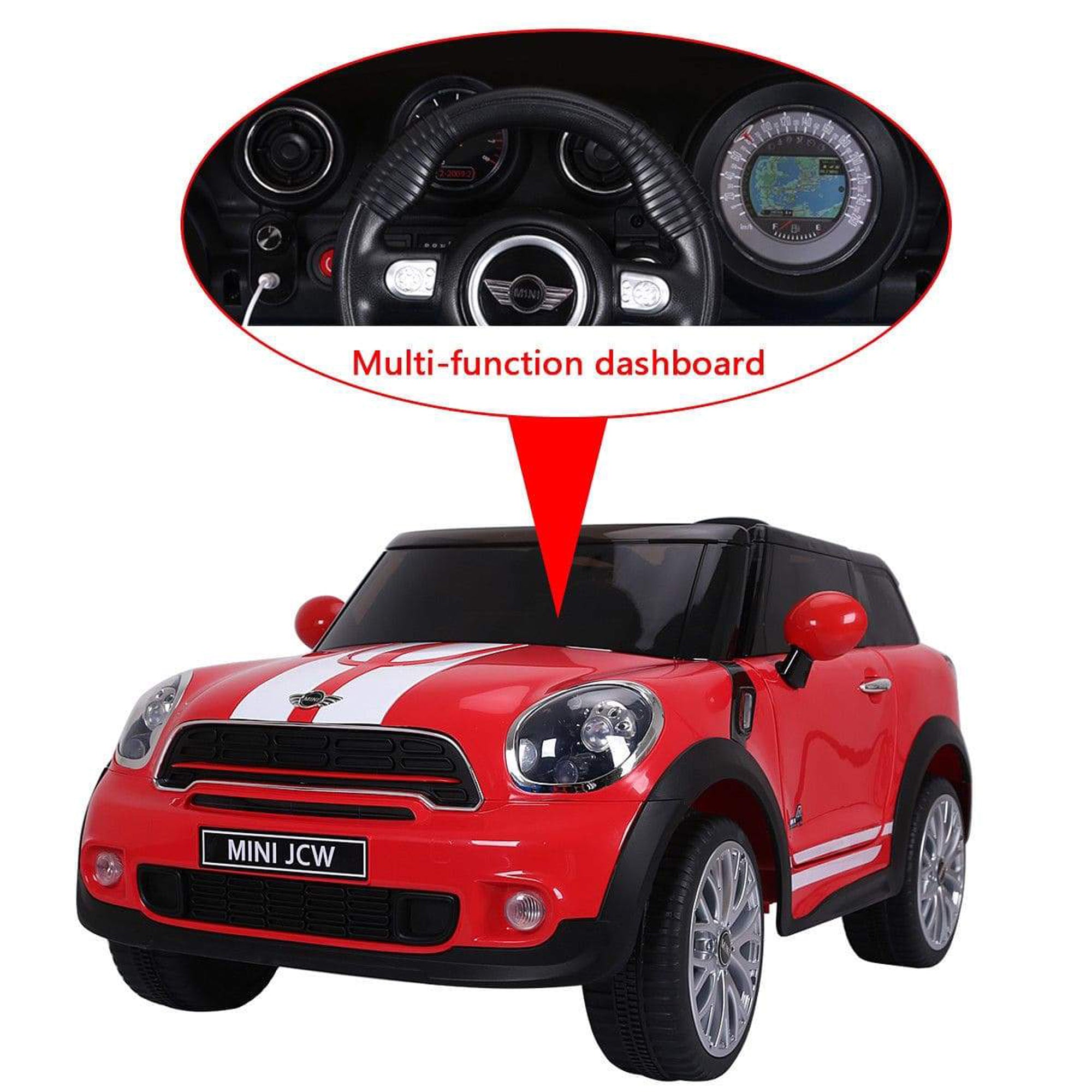 Ride On Electric Car Licensed Mini Cooper Kids Red - DerakBikes