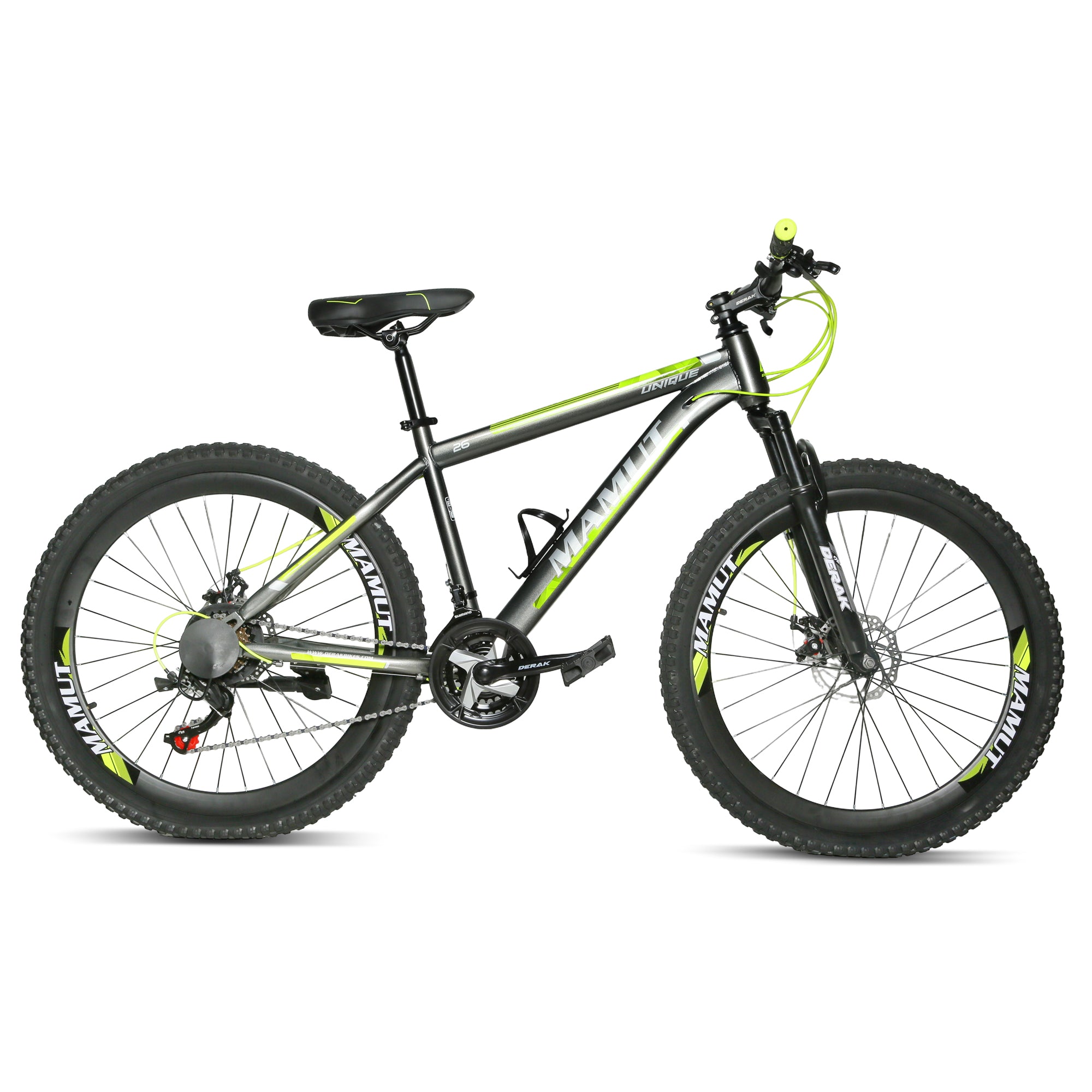 Derak 26 inch Mamut Youth/Adult Mountain Bike, 7-21 Speeds turnary By DerakBikes (26, Grey Green)