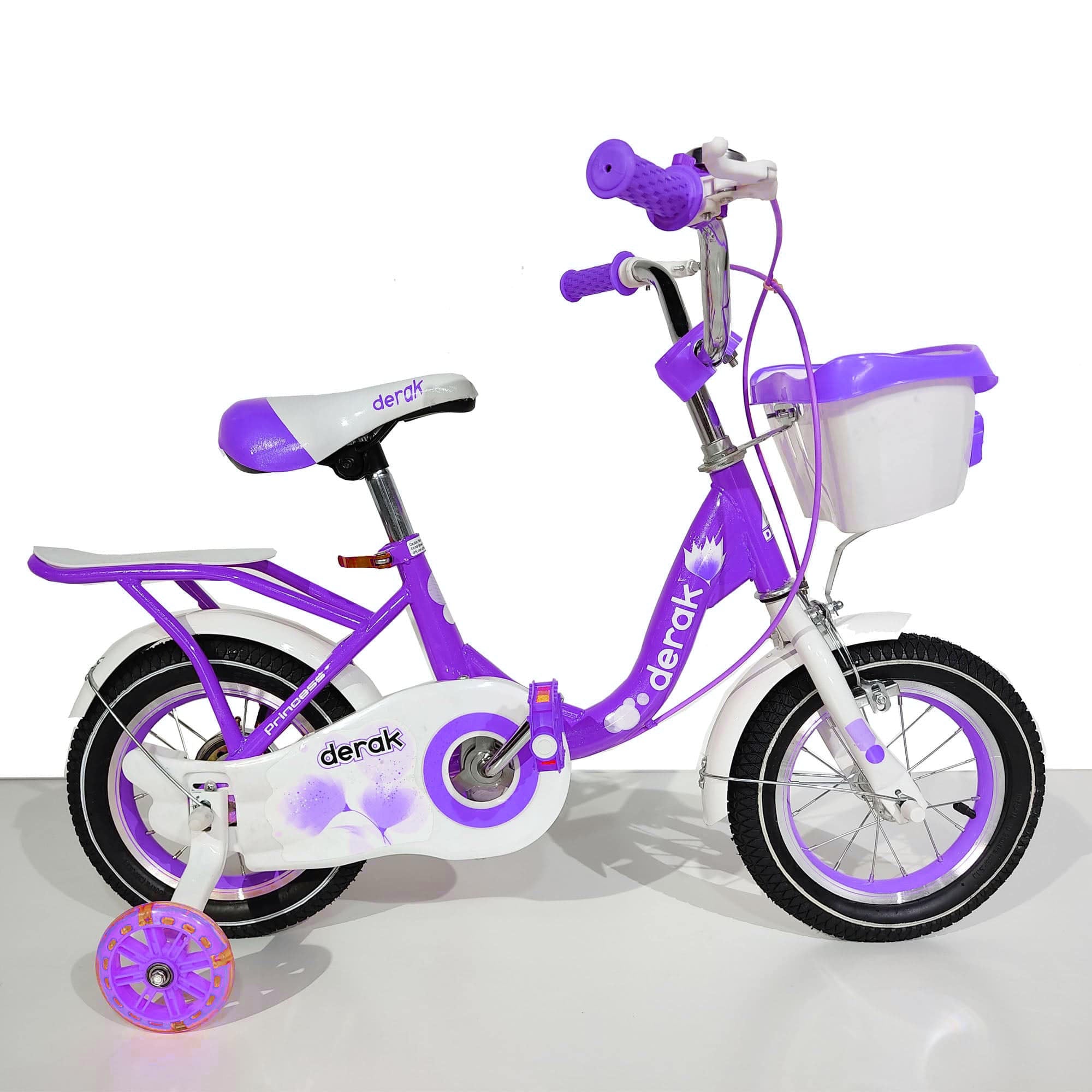 Kids Bicycle 12 Inch Princess Purple for baby girls with side wheels - DerakBikes