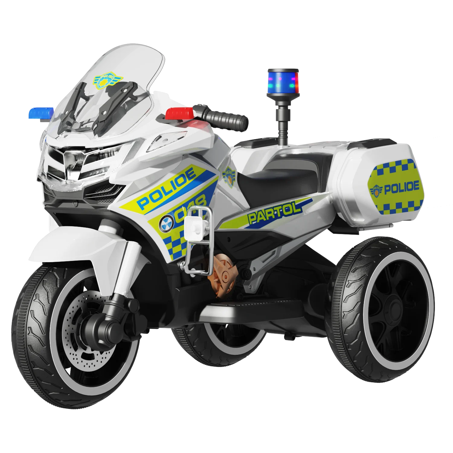 Electric ride-on Police motorcycle for children, BJML5188, 60W, 12V, leather seat, white - DERAKBIKES