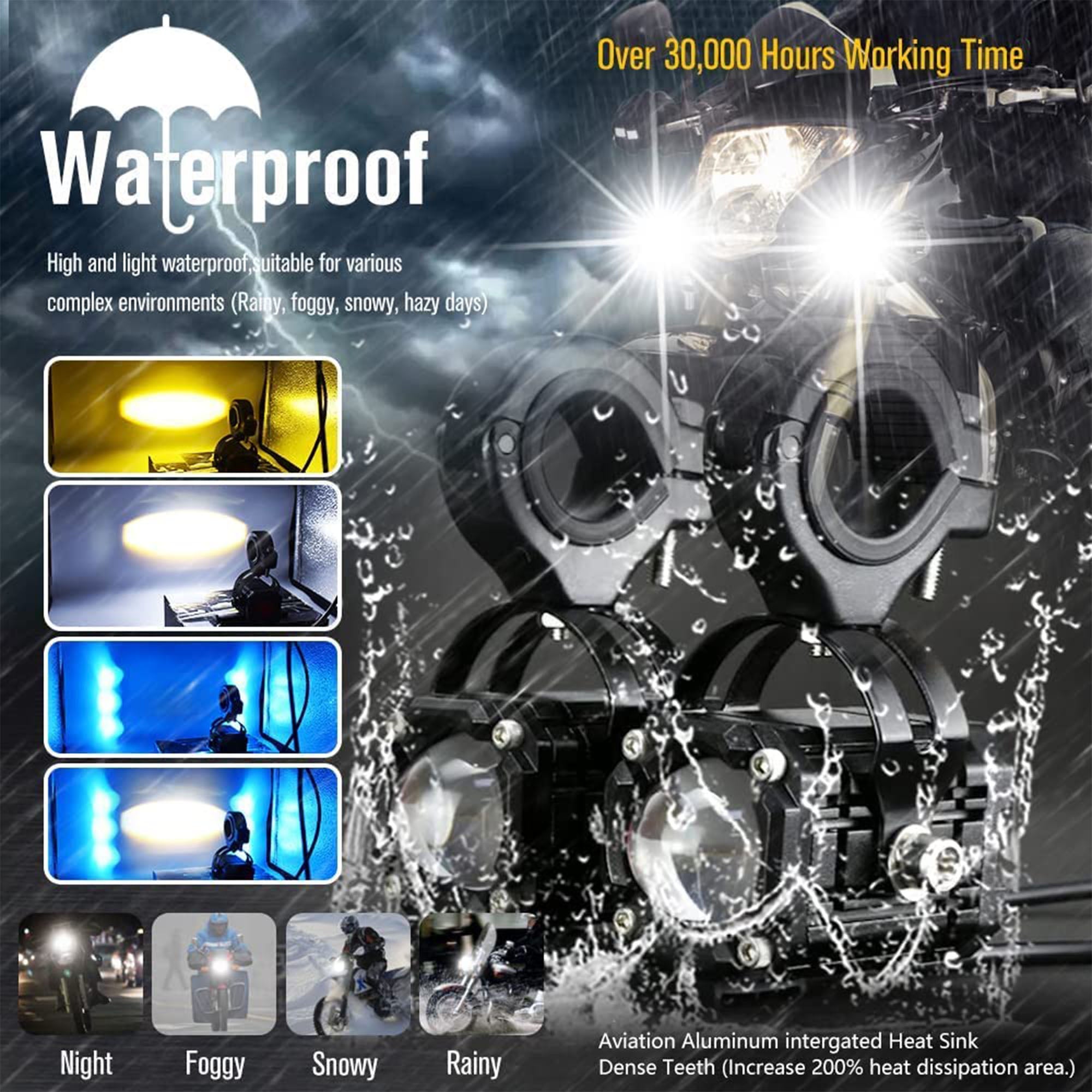 LED Fog Driving Lights,4 Fuctions 3 Colors All-in-One,White/High Beam,Amerb/Low Beam,Ice Blue/DRL,Strobe/Warning Spot Light