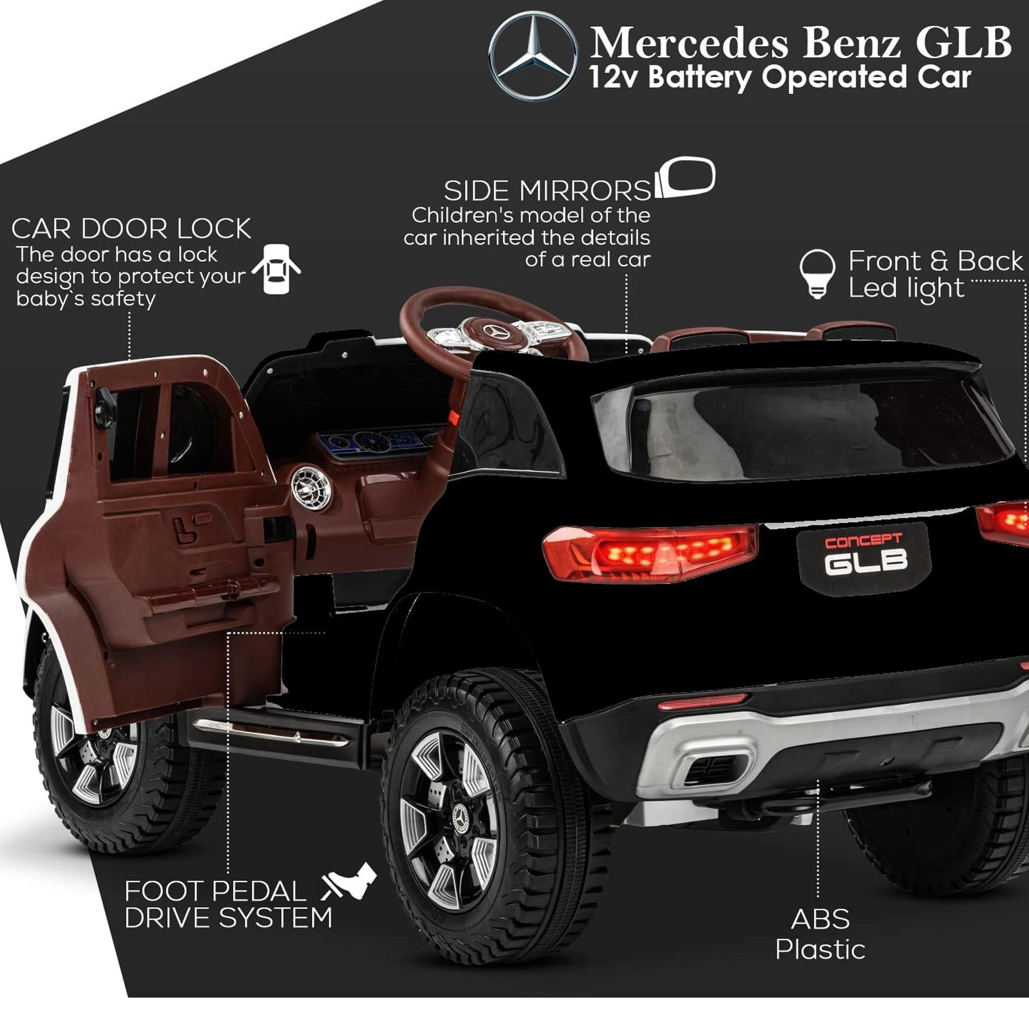 Ride On Mercedes Benz Glb Kids Painted Black - DerakBikes