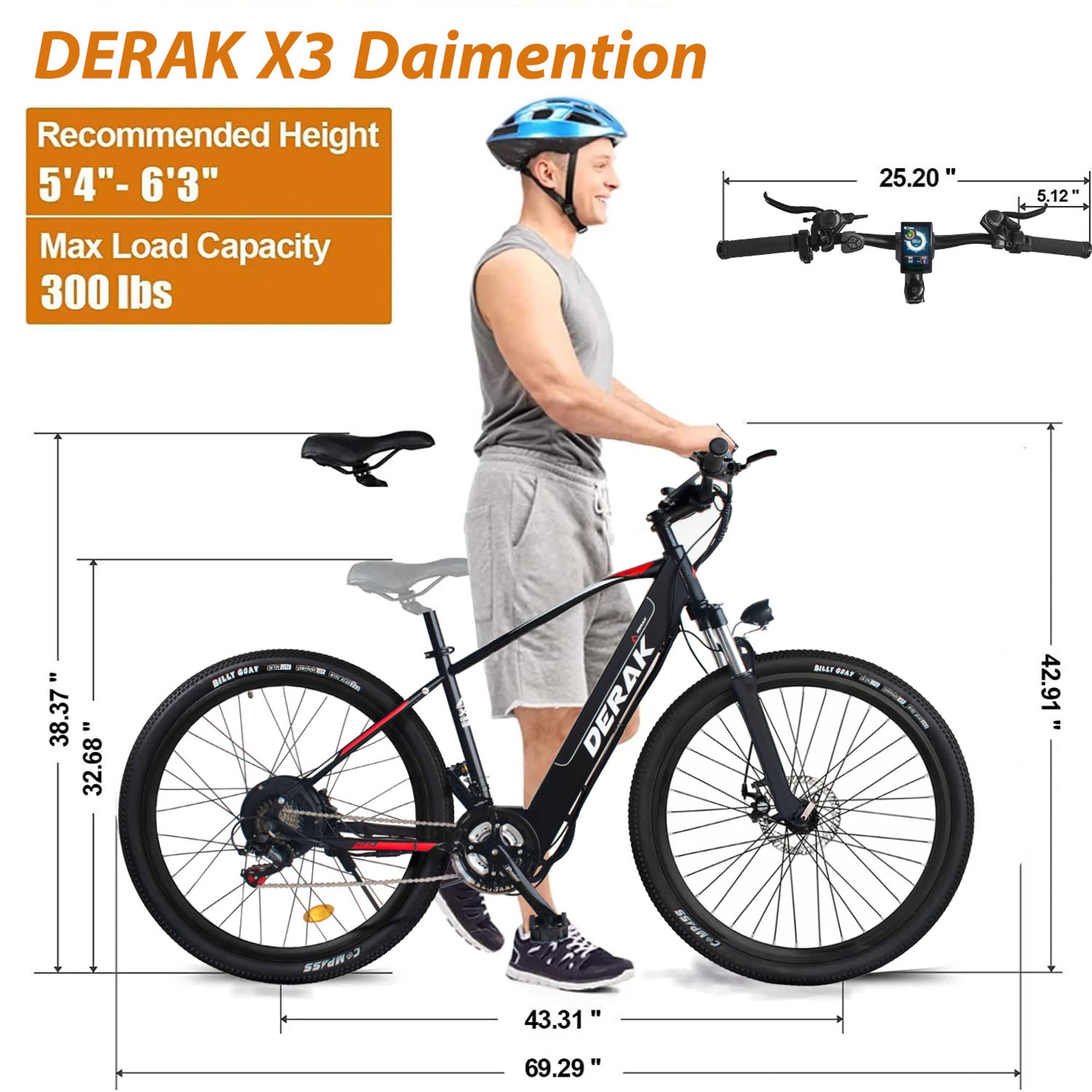 X3 29" Electric Bicycle 1000W Motor 48V 16Ah - DerakBikes